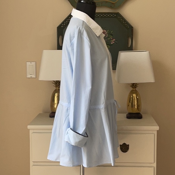 Crown & Ivy Button Up Shirt Sz L Blue White  Pinstripe Drawstring Waist NWT - Picture 11 of 15